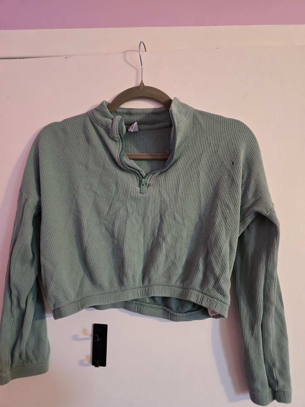 Old Navy Cropped Waffle Half-Zip Pullover - Sage Green